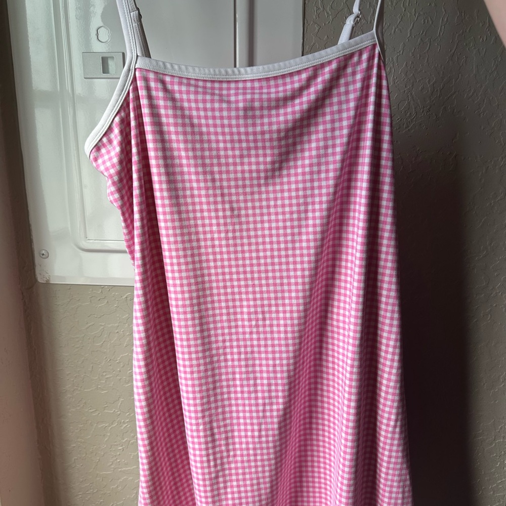 wild fable Pink Gingham Slip Dress with White Trim